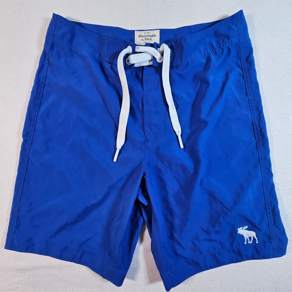 Abercrombie & Fitch Swim Trunks Mens Large Blue Moose Logo Board Shorts 7 Inseam